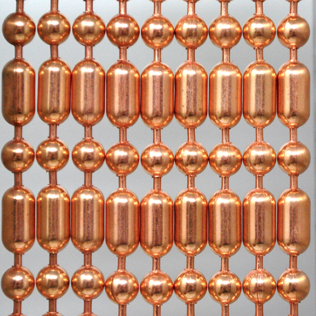 Copper or copper plated Ball-Bar metal ball chain hanging vertically