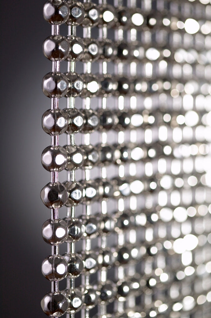 Nickel Plated or Aluminum or silver colored Faceted metal ball chain hanging vertically