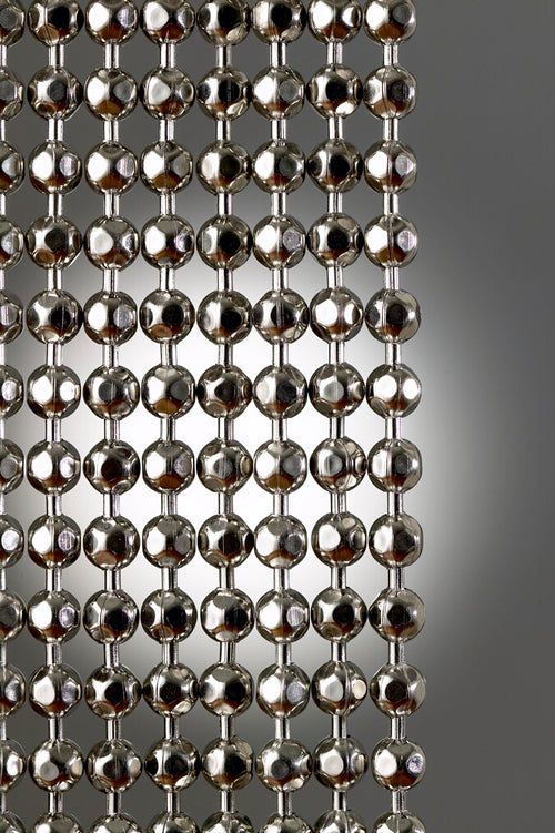 Nickel Plated or Aluminum or silver colored Faceted metal ball chain hanging vertically