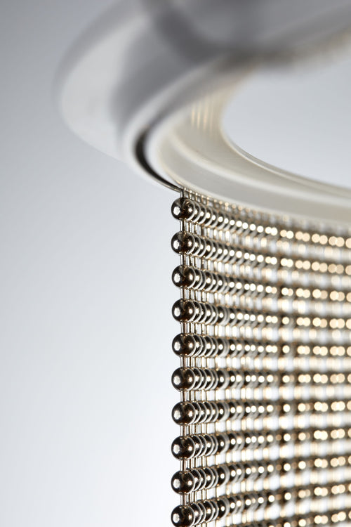 Nickel Plated or Aluminum or silver colored Round metal ball chain hanging vertically on circular track